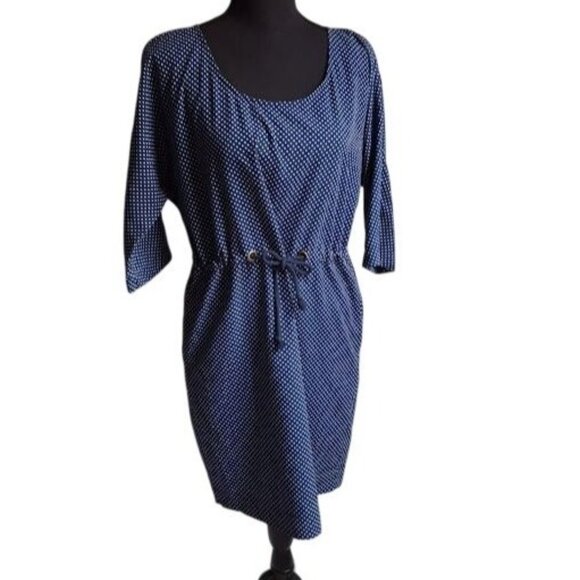 Zara Basic Women's Dress Medium Blue Polka Dot Drawstring Waist Pockets - Picture 1 of 10